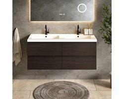 Badkamermeubel Asora - 120cm - Walnoot hout - Wastafel Wit
