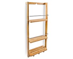 Badkamermeubel - Badkamer kastje / kast - Bamboe hout - 3 planken + 3 haken