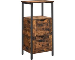 badkamermeubel, badkamerkast, 2 laden, open vak, ladekast, badkamerplank, smal, ruimtebesparend, badkamermeubel, 37 x 30 x 80 cm, vintage bruin-zwart BBK151B01