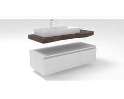 Badkamermeubel / Badmeubel / Wastafelkast Amici - Mat Wit - 120x50x31.8cm - Incl. Witte Keramische Wastafel - Voorgemonteerd - Greeploos - 2 Lades - MDF