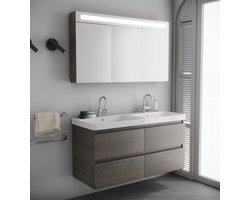 Badkamermeubel / Badmeubel / Wastafelkast Bellino - Houtnerf Grijs - 120x45,5x57cm - Incl. Witte Keramische Wastafel - Voorgemonteerd - Greeploos - 2 Lades - MDF