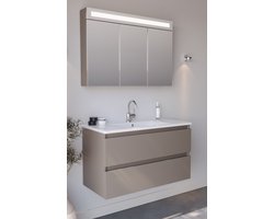 Badkamermeubel / Badmeubel / Wastafelkast Luciano - Taupe - 100x45,5x57cm - Incl. Witte Keramische Wastafel - Voorgemonteerd - Greeploos - 2 Lades - MDF