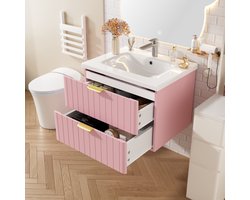 Badkamermeubel - Hangend - met Wastafel - Ruimtebesparend en Dubbele Opslag - MDF - Roze