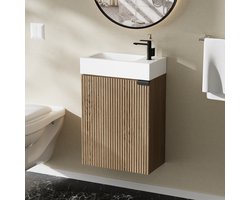 Badkamermeubel – inclusief wastafel en kast – wastafel met kast – wastafel met opbergruimte – houten kast met wastafel – verstelbare planken – wastafel met wastafel (57x44x17cm) geschikt voor kleine ruimtes(Exclusief kranen)