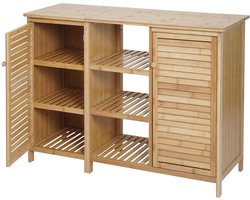 Badkamermeubel MCW-B18, ladekast badkamermeubel badkamermeubel, 2 deuren bamboe 87x99x33cm