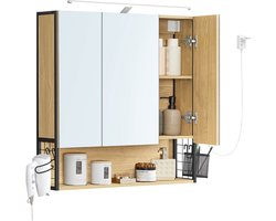 Badkamermeubel – Met LED-Verlichting – 14,5 x 70 x 70 cm – Naturel Eikenkleur – Moderne Badkast