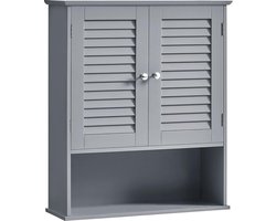 Badkamermeubel met verstelbare plank en lamellendeuren - hangend badkamermeubel - Mystiek Grijs