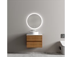 Badkamermeubel met Waskom Eiken 60 CM en Ronde LED Badkamerspiegel 60 CM - Complete Badkamermeubelset - Vestland