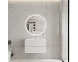 Badkamermeubel met wastafel 80 CM Wit en LED Badkamerspiegel 80 CM - Complete Badkamermeubelset - Vestland