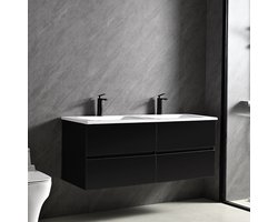 Badkamermeubel met wastafel Zwart 120 CM dubbele wasbak - Complete Badkamermeubelset - Vestland
