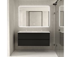 Badkamermeubel met wastafel Zwart 120 CM dubbele wasbak en Rechthoekige LED Badkamerspiegel 120 x 80 CM - Complete Badkamermeubelset - Vestland