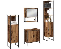 Badkamermeubel Set - Hout Optiek - Opbergen Badkamer - Vier Delig - Tot 185.5 cm - Bruin