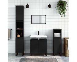 Badkamermeubel Set - Meubelset Kast - Badkamer Opbergen - Met Dubbele Deuren - 58 x 33 x 60 cm - Zwart