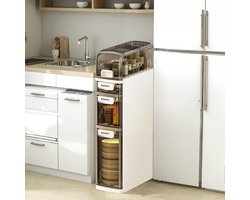 Badkamermeubel - Smalle kast - Ruimte besparen - Met wielen - 18 cm breed - Wit grijs