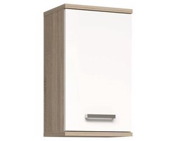 Badkamermeubel voor aan de muur - Wit en eiken afwerking - 1 deur - H68,8 x D29 x B40,2 cm - VERIS