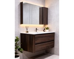 Badkamermeubel Walnoot - 90cm - rond afgewerkt