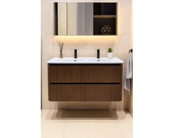 Badkamermeubel Walnoot - ribbelstructuur - 120cm - rond afgewerkt