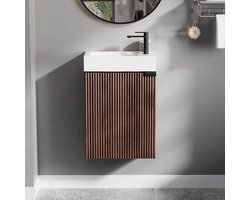 Badkamermeubel - wastafelkast - Houten badmeubel met wastafel - Afvoersysteem voor de wastafel - Verstelbare planken - Wandgemonteerde wastafel met softclose-systeem voor kleine ruimtes - Toilet-Kraan niet inbegrepen400 x 220 x 585 mmL x B x H)