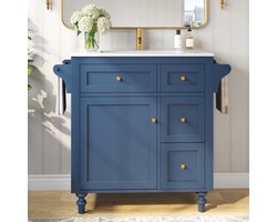 Badkamermeubel - Wastafelmeubel Met Keramische Wastafel En Opberglades - Voor Badkamer - MDF En Metaal - 99,5x45x86 Cm - Blauw