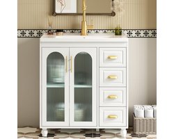Badkamermeubel - Wastafelonderkast - Opbergen Badkamer - Glazen Deur - 80 cm - Wit