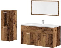 Badkamermeubelset 3-delig - Badkamerkast set - Badkamer organiseren - Bewerkt hout materiaal - 90 x 38.5 x 46 cm