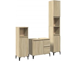 Badkamermeubelset 3-delig - Badkamerkast set - Opbergen badkamer - Robuuste metalen poten - Bewerkt hout - Sonoma eiken