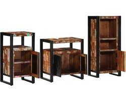 Badkamermeubelset, 3 stuks, meerkleurig, massief gerecycled hout, industrieel design, wandmontage, stabiele ijzeren poten, duurzame houten deuren, urban loftstijl, minimalistisch
