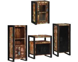 Badkamermeubelset 4-delig met wastafelonderkast, vrijstaande kast, wandwastafelkast en plank, modern design in zwart en bruin, robuust metaal, ruimtebesparend