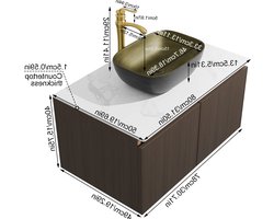 Badkamermeubelset 80 cm – Badmeubel – Wastafelmeubel – Wandmeubel – Zwevend Badmeubel – Keramische Wastafel – Topblad Gesinterd Steen