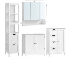 Badkamermeubelset – Badkamerkast – Opbergmeubel – Spiegelkast – Föhnhouder – Waterbestendig MDF – Kantelbeveiliging