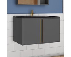 Badkamermeubelset met wastafel 80 cm stenen wastafel met onderkast, donkergrijs mat