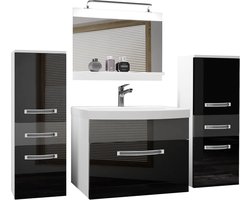 Badkamermeubelset met wastafel, onderkast, spiegel en lamp - Zwart en Zilver