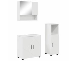 Badkamermeubelset | Opbergkast 3 st Hoogglans wit Bewerkt hout & Metaal