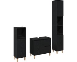 Badkamermeubelset | Opbergkast 3 st Zwart Eiken Geperst Hout en Metaal