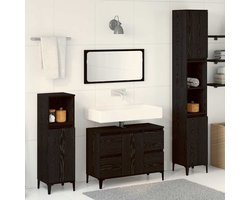 Badkamermeubelset | Opbergkast 3 st Zwart Eiken Geperst Hout en Metaal