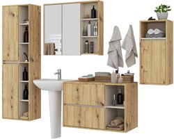 Badkamermeubelset VAMI 4-delige / hangende Badkamerkasten / 21 Planken en 2 Lades / Artisan Eik - Kasjmier / AKORD Furniture Factory