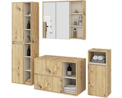 Badkamermeubelset VAMI 4-delige met twee Gaten voor Opzetwastafel / hangende Badkamerkasten / 21 Planken en 2 Lades / Artisan Eik - Kasjmier / AKORD Furniture Factory