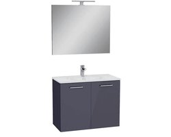 Badkamermeubelset Vitra Mia 80 cm - Anthracite - met deuren - inclusief spiegel met LED-verlichting en keramische VitrA wastafel