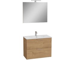 Badkamermeubelset Vitra Mia 80 cm - Golden Oak - met 2 laden - inclusief spiegel met LED-verlichting en keramische VitrA wastafel