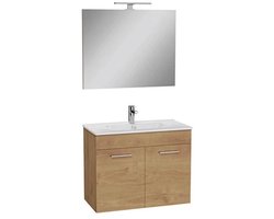 Badkamermeubelset Vitra Mia 80 cm - Gouden Eik - met deuren - inclusief spiegel met LED-verlichting en keramische VitrA wastafel