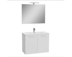 Badkamermeubelset Vitra Mia 80 cm Wit- met deuren - inclusief spiegel met LED-verlichting en keramische VitrA wastafel