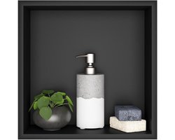 Badkamernis, douchewand van roestvrij staal, enkellaags douchewand, inbouwdouchenis, 32 x 32 x 12,5 cm, zwart-inbouwnis badkamer