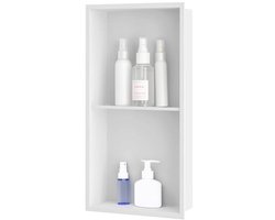 Badkamernis voor douche - Roestvrij staal, Dubbele laag, Inbouw, 30 x 60 x 10 cm, Mat Wit