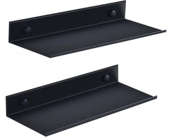 Badkamerplank - Wandgemonteerde Doucheplank - 2 Stuks - Zeephouder - Planchet - Wandplanken Modern Design 30 cm - Badkamerrekje - Organizer - Metalen Wandplank - Doucheplank - voor Badkamer, Woonkamer, Keuken, Kantoor - Shampoo rekje - Zwart