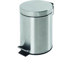 Badkamerprullenbak – Mat roestvrij staal – 3 liter met uitneembare kunststof binnenemmer – 24 cm hoog, 17 cm diameter – Compact stijlvol design
