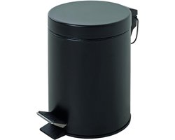 Badkamerprullenbak – Zwart gepoedercoat metaal – 3 liter met kunststof binnenemmer – 17 cm diameter, 24 cm hoog – Strak modern design