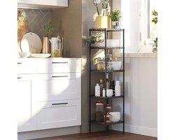 Badkamerrek 100 kg belastbaar met 5 PP-platen en haken 30x30x1235 cm zwart LGR23BK opbergrek