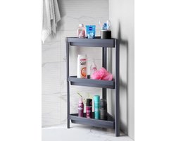 Badkamerrek - 3 Laags Hoek Opbergrek - Staand rek 3 etages voor badkamer - Corner Keukenrek - Badkamerrek - Kunststof hoekrek - Grijs