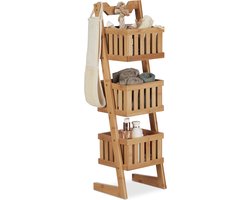 badkamerrek bamboe - 3 etages - handvat - 77 x 23 x 20 cm - keukenrek met manden - natuur