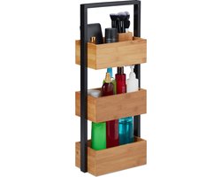 badkamerrek bamboe - 3 vakken - ruimtebesparend - keuken - metaal - natuur